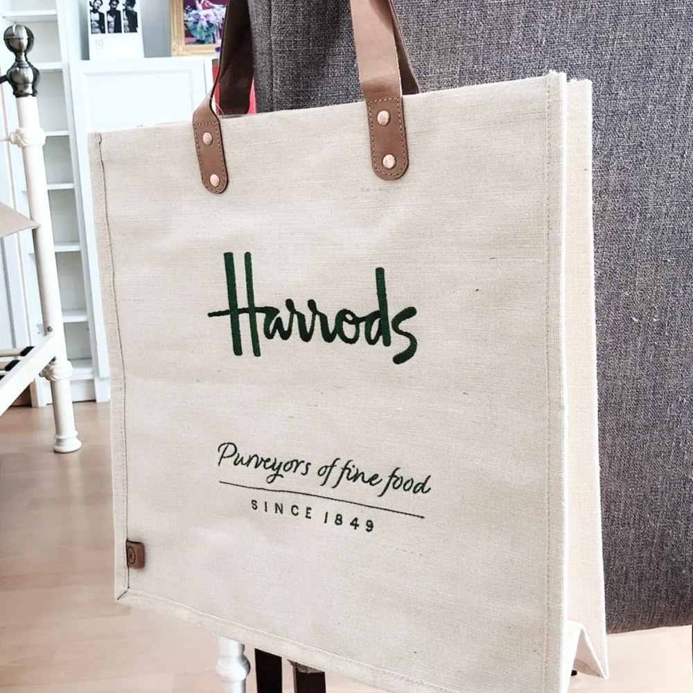 Harrods Canvas Jute Tote Bag - Picture 3 of 6